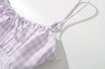 Foridol Spaghetti Strap Tie Up Plaid Dress Women Summer Beach Midi Sundress Strapless Retro Pink Short Vestidos Female Dress