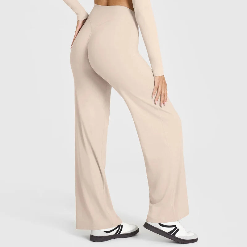 STOUREG Straight Leg Bottoms Women's Mid-Waist Yoga Pants GYM Leggings Naked Feel Pilates Running Sports Trousers