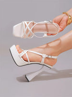 2027 New Arrival Weave Narrow Band Back Buckle Strap Women Platform Sandals Strange High HeelsParty Dress Shoes Size 42
