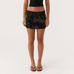 Women Sequin Mini Skirts Beaded Flower Y2k Pearl Embellished Low Rise Mini Bodycon Skirt Glitter Short Skirts Summer Streetwear