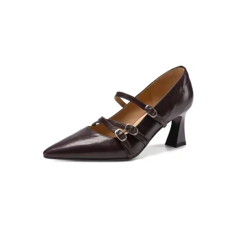 2026 Metal Buckle Hollow Sandals Office girl PointedThin Heel Patent Leather Fashion Single Shoe 35-42 Big Size Women Shoes