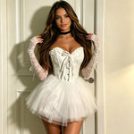 Sexy Bunny Cat Cosplay Lingerie Set for Women Lace Corset Tutu Skirt with Gloves Headband Halloween Party Costume Erotic Outfit