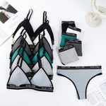 Women's Ribbed Wireless Triangle Bralette and Thong Set Low Rise Panties Daily Wear Comfort Underwear Ladies Sexy Lingerie Set