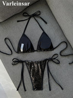 Sequins Halter Bikini Female Swimsuit Women Swimwear Two-Pieces Bikini Set High Cut Leg Padded Bather Bathing Suit Swim V8302
