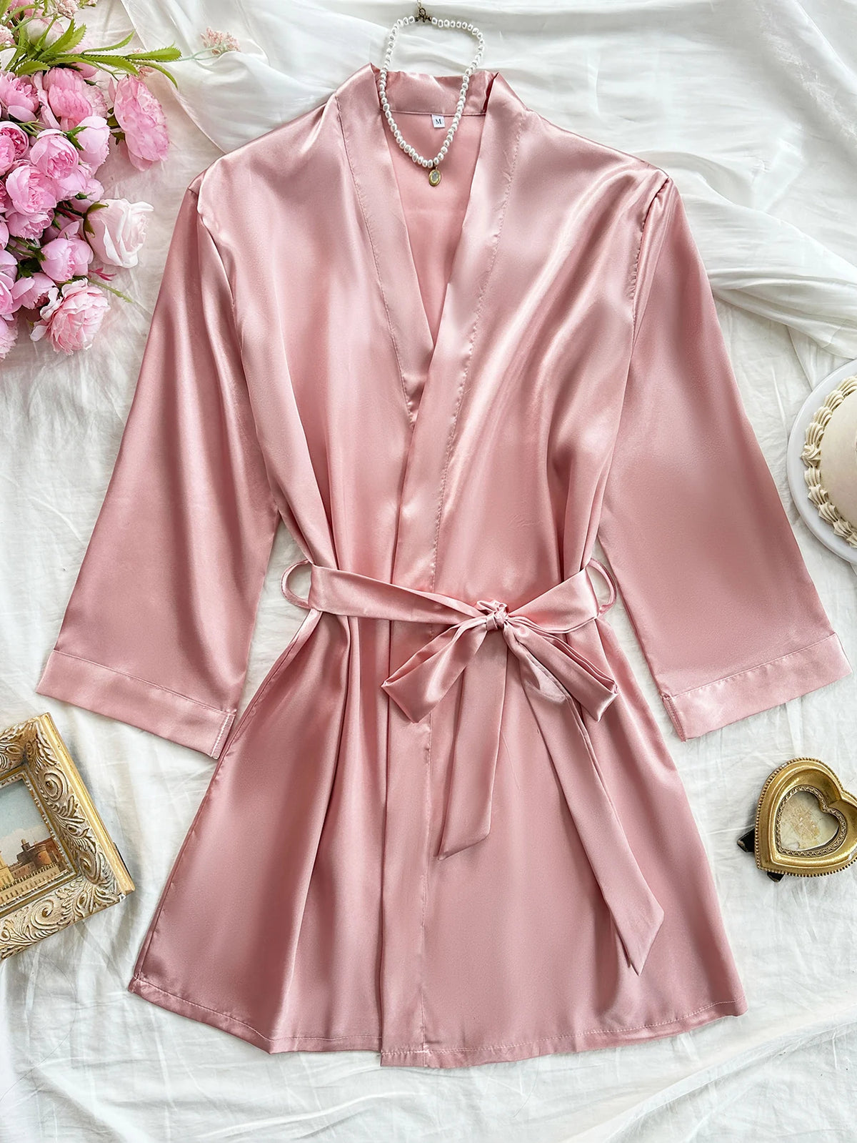 Simple Women's Robe Solid Color V Neck Belted Bathrobe Comfortable Casual Sleepwear Loungewear for Various Occasions