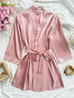 Simple Women's Robe Solid Color V Neck Belted Bathrobe Comfortable Casual Sleepwear Loungewear for Various Occasions
