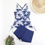 High Waist Swimwear Women 2025 New Two Pieces Swimsuit with Shorts Coconut Palm Print Tankini Set Summer Bathing Suit Trunks