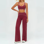 2PCS Yoga Set Gym Clothes Outdoor Sports Outfits Women Tracksuit Gym Fitness Suits Workout Long Sleeved Flared Pants Sportswear