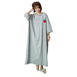 Women Summer Nightdress Short Sleeve Loose Breathable Comfortable Sleeping Polyester Stripes Print Night Robe Women Clothing