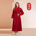 Men's and Women's Styles Winter Bathrobe Long Sleeve Warm Turn Down Collar Fluffy Bath Robe with Sashes Solid Fleece Gown 2025