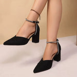 2026 French Pointed Toe Blue Strap Thick Heel High Heel Sandals Women's Summer New Simple Fashion Hollow out