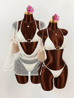 DEKA New Women's Beige Three Piece Long Sleeve Bikini Set Sexy Long Sleeve Cover UpSwimsuit Elegant Beachwear