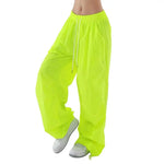 Women Sport Pants Wide Leg Elastic Waist Adjustable Drawstring Long Pants Solid Color Leisure Travel Cargo Trousers