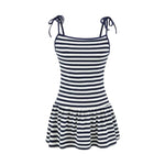 Sweet Double-shoulder Strap Striped Color-block Camisole For Women Unique Design Patchwork Pure Desire Dress Elegant Casual WIKO
