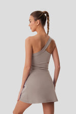 Sexy Hollow Waist Tennis Dress Women One Shoulder Pleate Sleeveless Built in Bra with Inner Separate Shorts Yoga Golf Dresses