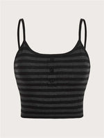 Goth Punk Striped Button Cami Top Women Summer Y2K Clothes Grunge High Street Sleeveless Spaghetti Strap Crop Top Streetwear