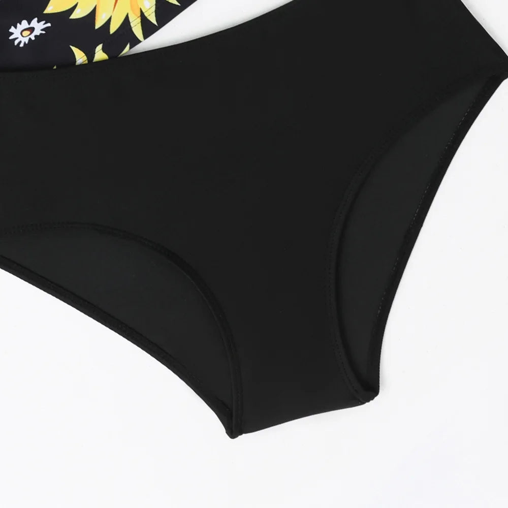 Women Sunflower Print Tankini Sets High Waist Bikini Two Pieces Swimsuit Swimwear Female Bathing Suit Beachwear Pool Swimming
