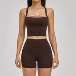 Naked Yoga Suit Workout Clothes Women Back Cross Shockproof Slim Sports Tank Top High Waist Short Fitness Suit Athletic Wear