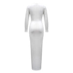 Trendy Solid Color Slim Long Dresses Women Sexy Deep V-neck Hollow Out Leace-up Package Hip Bodycon Party Dress Female Vestidos