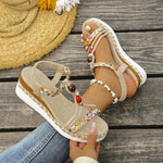 Fashion T-Strap Platform SandalsWomen New Mix Color Elastic Band Wedge Sandals Woman Summer Daily Open Toe Sandalias Female