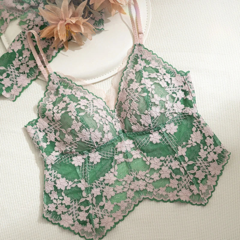 Summer French Lace Halter Bra Set Pure Sensual Beachwear Lightweight Mesh Bralette Backless Wirefree Comfort AU MOYISU Sexy Bra