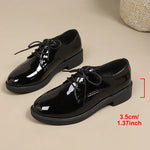 Pink Patent Leather Oxford Shoes Women Fashion Lace Up Pointed Toe Med Heel Pumps Woman Plus Size 43 Thick Heels Office Shoes