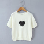 Fashion Casual Heart-patterned Short-sleeve Knit Shirt Women Heart Pattern Short Sleeve Knit Sweater Casual Crew Neck Top 7S5S