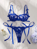 Lady Floral Embroidery Lingerie Set Women Sheer Bra and Brief Underwear Set Satin Sexy Intimates Underwear