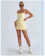 Women's Tennis Dress Summer Sleeveless Pink Contrast Workout Yoga Dresses Build in Shorts Fashion Tight Fitting Skirts Suit