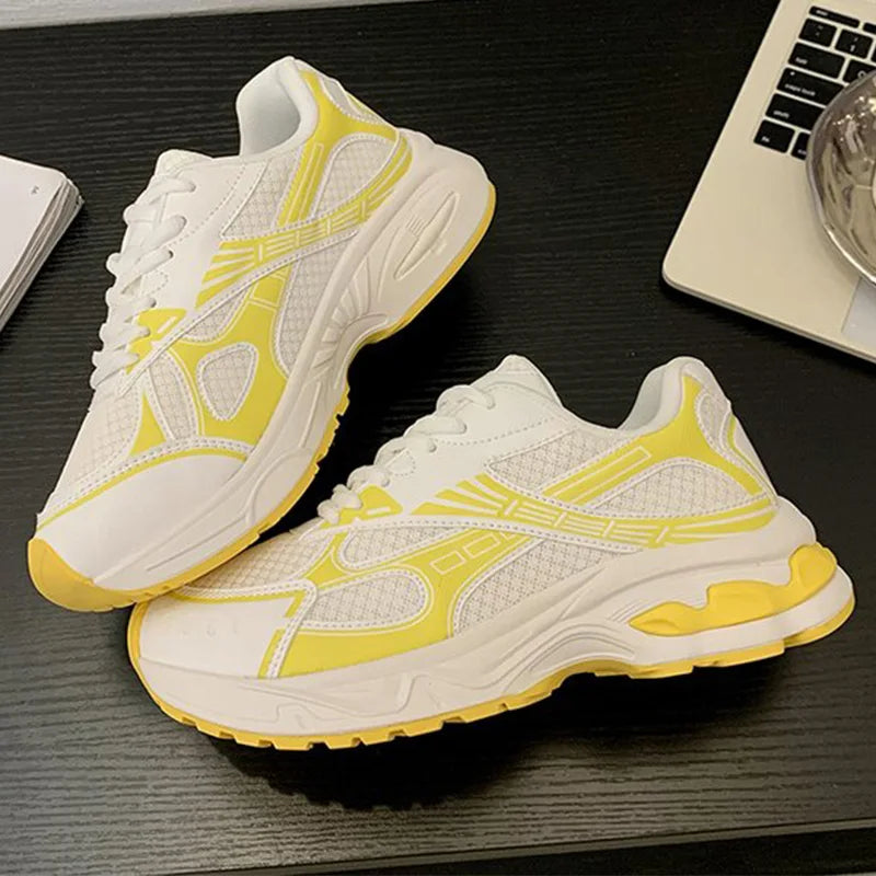 Spring Autumn Breathable Mesh Sneakers Women Mix Color Lace Up Sports Shoes Woman Wear Resistant Platform Casual Shoes Mujer