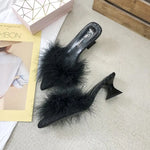 Women's Half Slippers New Summer Sexy Pointed Temperament High-heeled Slippers Female Fashion Furry High Heels Solid Slides