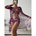 2025 Three Pieces Bikini Set Cover Up Swimwear Women Swimsuit Print Long Sleeve Push Up Bathing Suit Beachwear Swimming Biquini