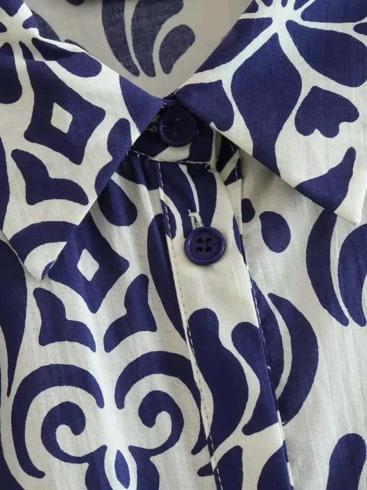 Foridol Blue Flower Print Vintage Casual Shirt Dress Women 2025 Single Breasted Loose Boho Maxi Long Vestidos Dresses Fashion