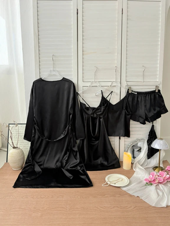 Five piece set of women's home clothes, plain sleepwear set, thin sleepwear, camisole shorts, camisole skirt set, elegant, sexy,