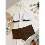 Sexy Splicing Halter Shorts Bikini Female Swimsuit Women Swimwear Two-Pieces Bikini Set Padded Bather Bathing Suit Swim V8132