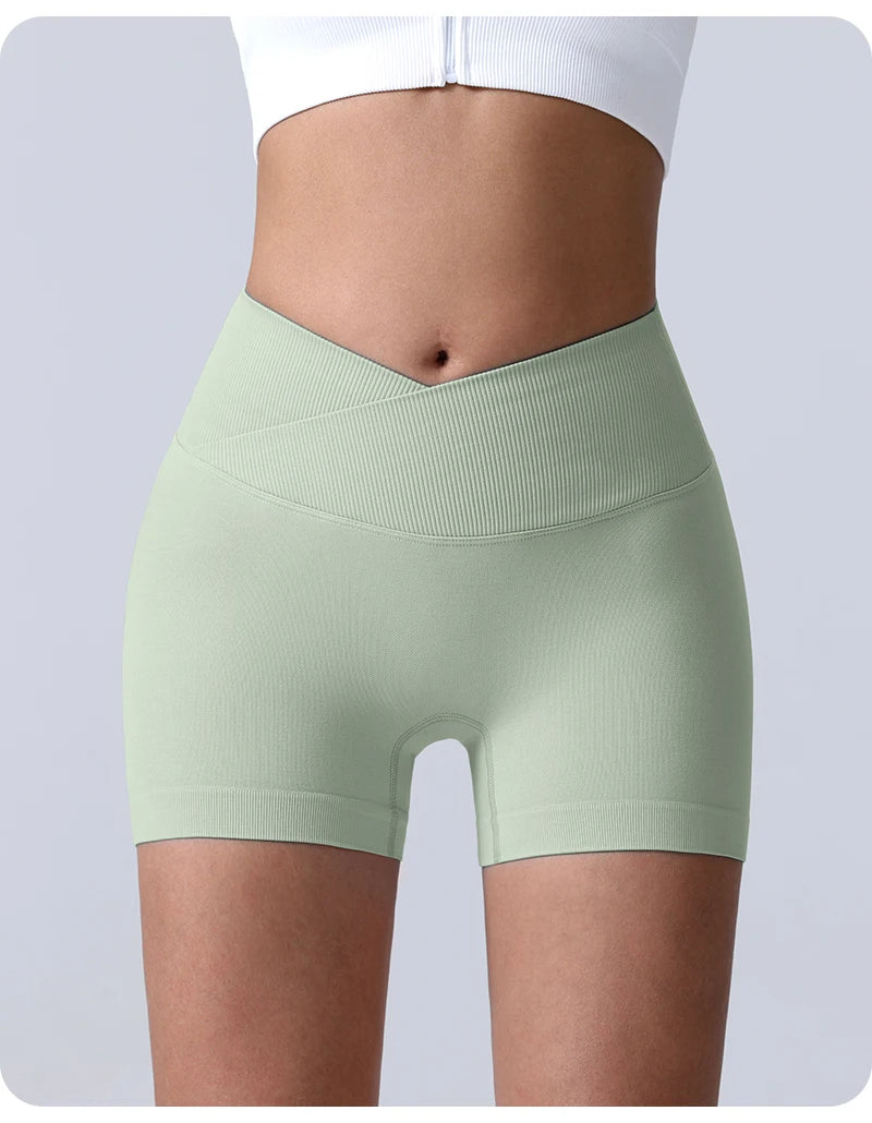 Cross-Back Yoga Shorts for Women - High-Waisted Tummy Control Fitness & Yoga Running Breathable Quick-Dry Shorts