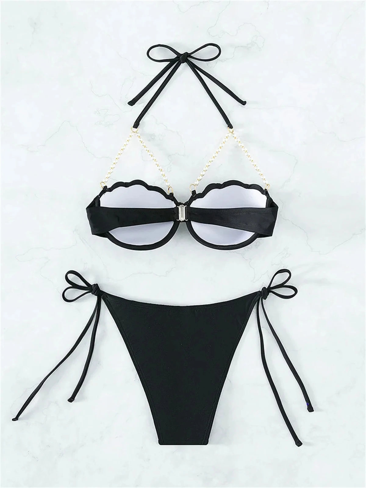 Shell Shaped Underwired Bra Cup Bikini Women Pearls Bikinis 2025 Female Swimwear Two Pieces Bikini Set Push Up Bathing Suit Swim