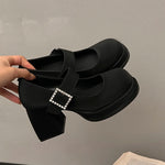 Elegant Chunky Heel Mary Jane Shoes Women 2025 Crystal Buckle Strap Platform Pumps Woman Thick High Heeled Party Shoes Ladies