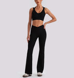 Women's Yoga Exercise Sets Women Backless Sports Tank Top V Shape High Waist Wide Leg Pants Fitness Gym Running Workout Clothes