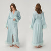 Satin Feather Trim Bridal Morning Gown for Women Long Sleeve Belted Maxi Robe Elegant Soft Home Bathrobe Sleepwear Loungewear