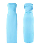 Women Evening Party Long Dress Backless Cut Out Strapless Straight Dress Summer Sexy Elegant Dresses