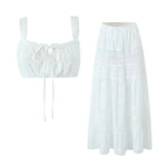 Lace Skirt Set Dress Summer Women Beach Holiday Sexy Cotton Matching Set Outfits Spring White 2 Pcs Vestidos Female Set 2025