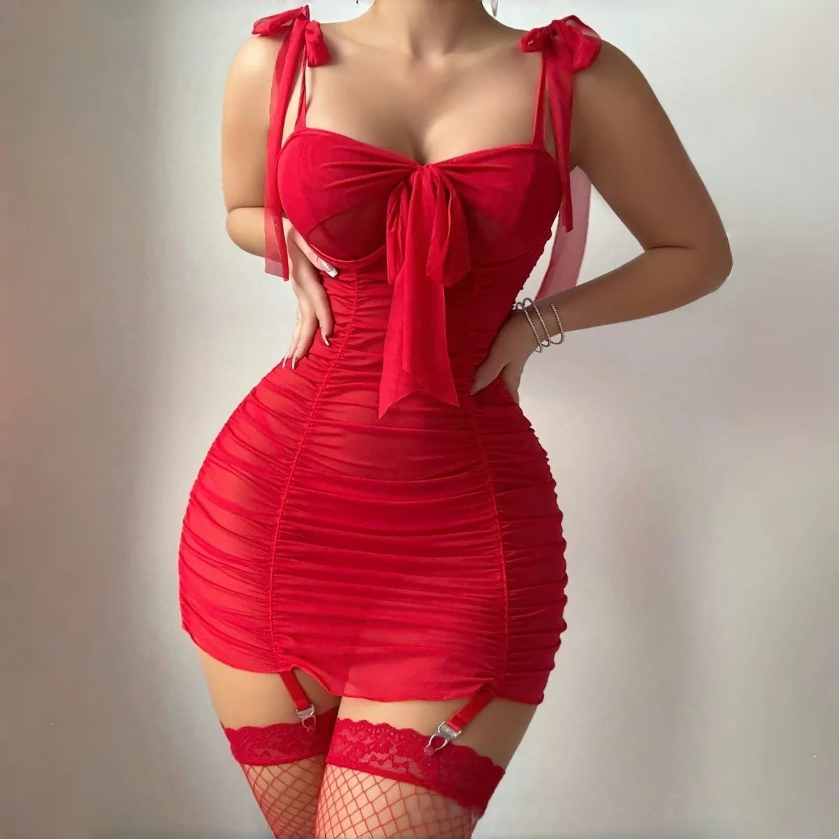 Cross border Foreign Trade New Sexy Transparent Mesh Bow Hip Wrap Flirting Pajamas Pajamas Sexy Underwear Women