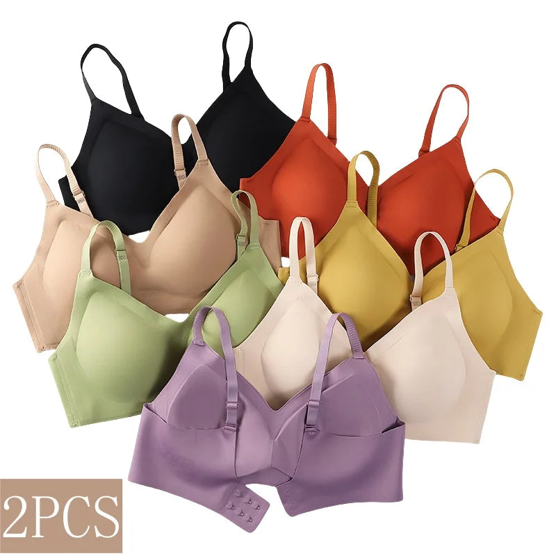 2Pcs/Set Seamless Bras For Women Wire Free Push Up Underwear Sexy Lingerie Invisible Bra Top Removable Pads Female Intimate