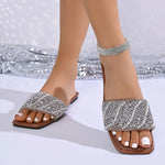 Summer New Square Head Comfortable Casual Slippers Fashionable Lightweight Temperament Rhinestones Outside Slippers