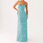 Elegant Sequin Beaded Women Maxi Dresses Flower Embroidery Sleeveless Party Cami Dress Summer Criss Cross Spaghetti Strap Dress