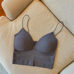 Women Tank Top With Built In Bras Fixed Cup Anti Glare Streetwear Crop Tops Female Seamless Underwear Padded Camisole Summer