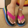 Women's Rainbow Color Platform Flip Flops Summer Thick Sole Lightweight Slip-on Wedges Sandals Girls Beach Slippers