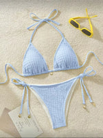 High Cut Leg Two-Pieces Bikini Set Bather Bathing Suit Swim Wrinkled Crinkled Halter Bikini Women Swimwear Female Swimsuit M125