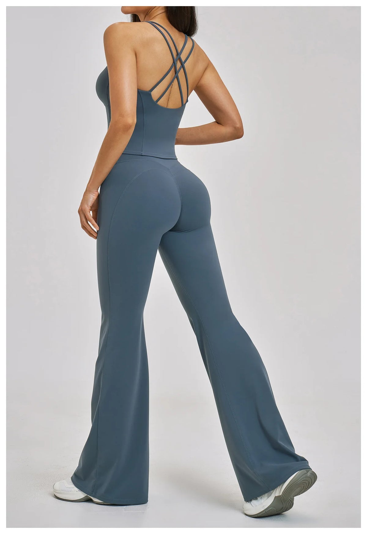 Summer Yoga Set Women Back Cross Shock-absorbing Slim Sports Tank Top Exercise Sets Outwear Running Flare Leggings Fitness Suits